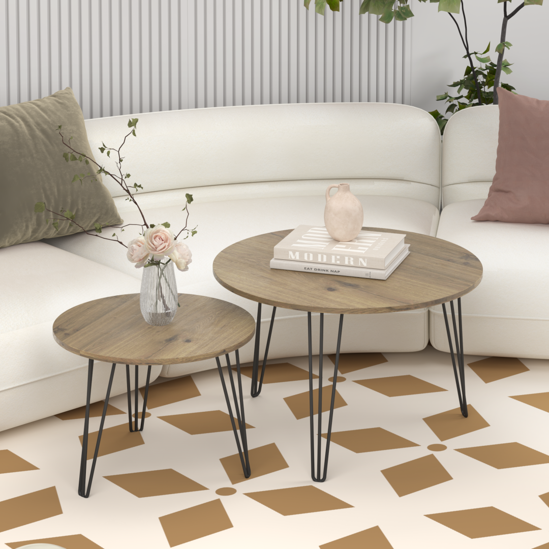 27.56" Round Nesting Coffee Table Set of 2 - Rustic Brown