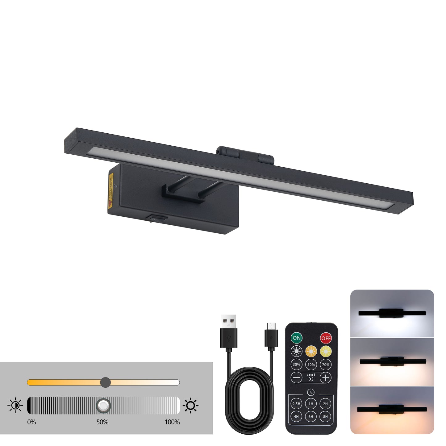 Battery Operated Picture Light with Remote, Dimmable LED Wall Sconce 16in Adjustable Swing Arm