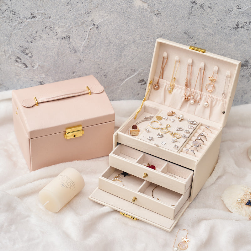 Three-Layer Jewelry Storage Box with Large Capacity - Travel & Home Organizer