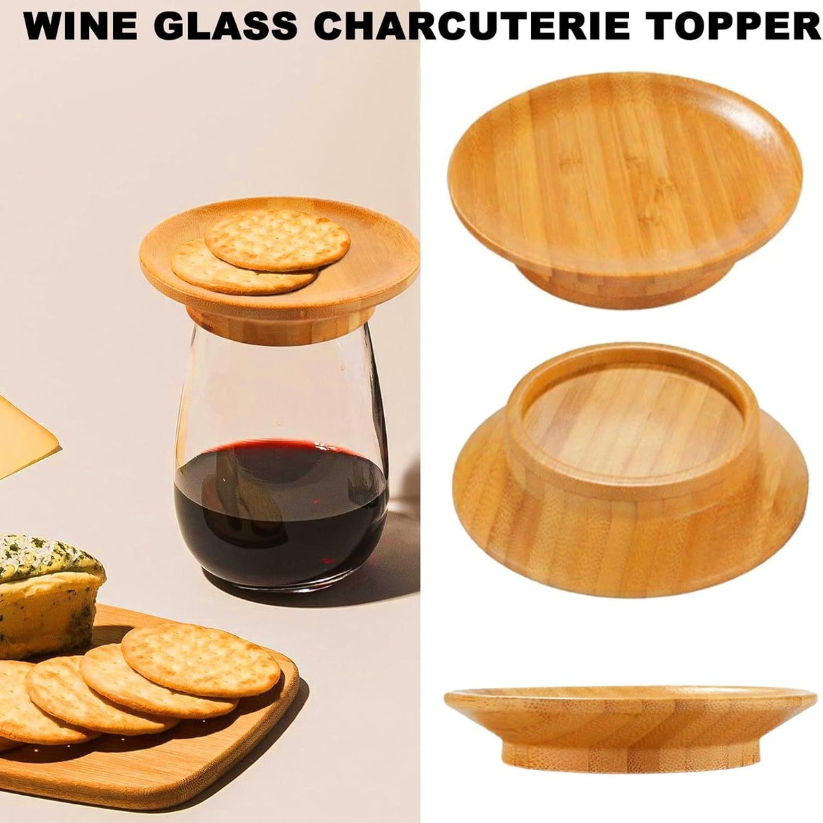 Wooden Wine Glass Coaster Set - Round Modern Food Plate for Drink Protection