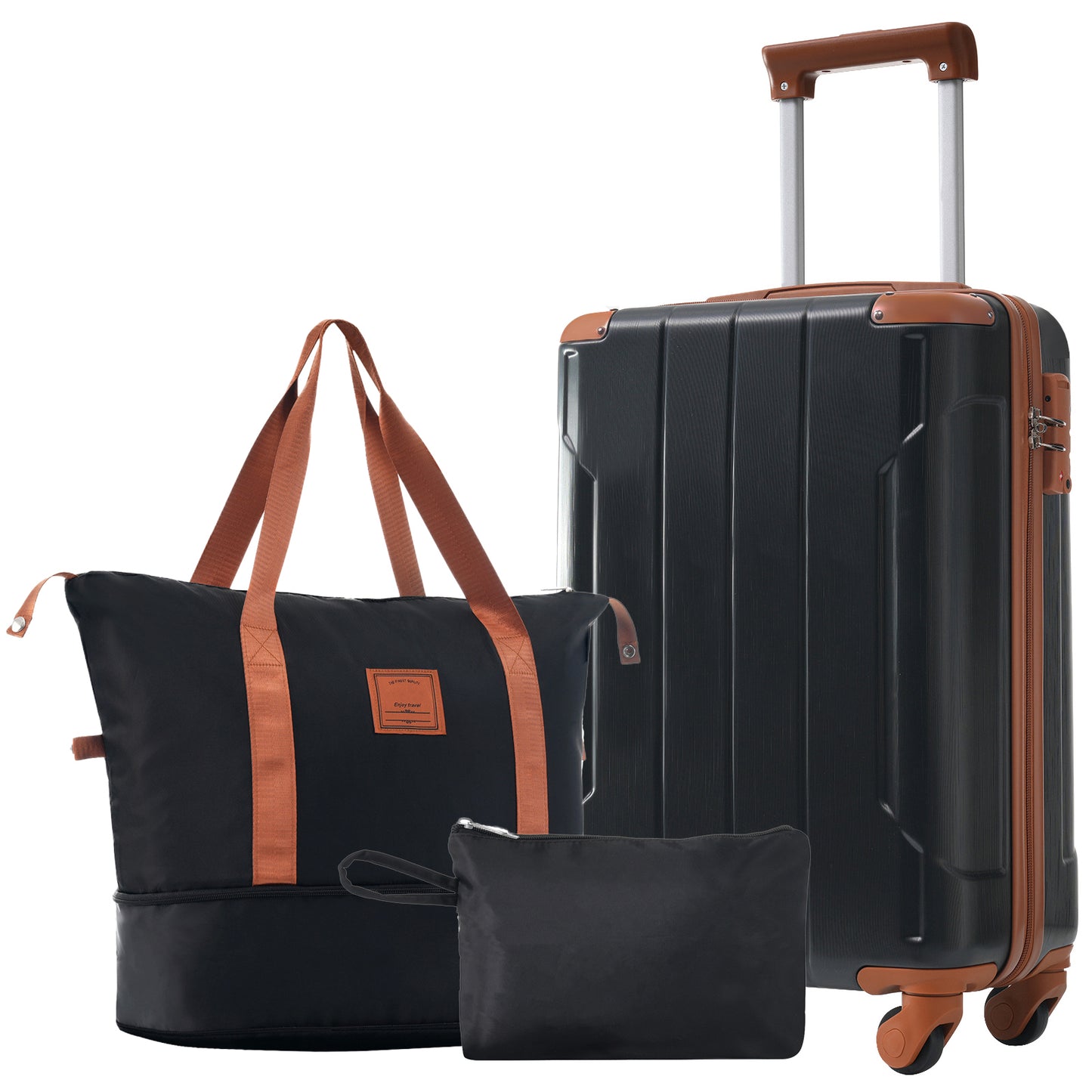 20-Inch Lightweight Hardshell Luggage Set with Spinner Wheels - Black Brown