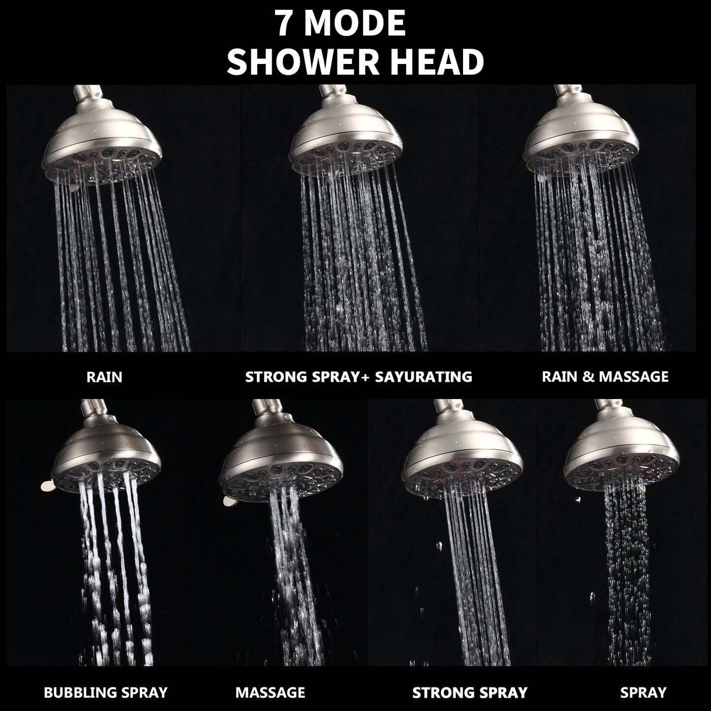 Tool-Free Shower Combo with 7 Spray Settings - Brushed Nickel