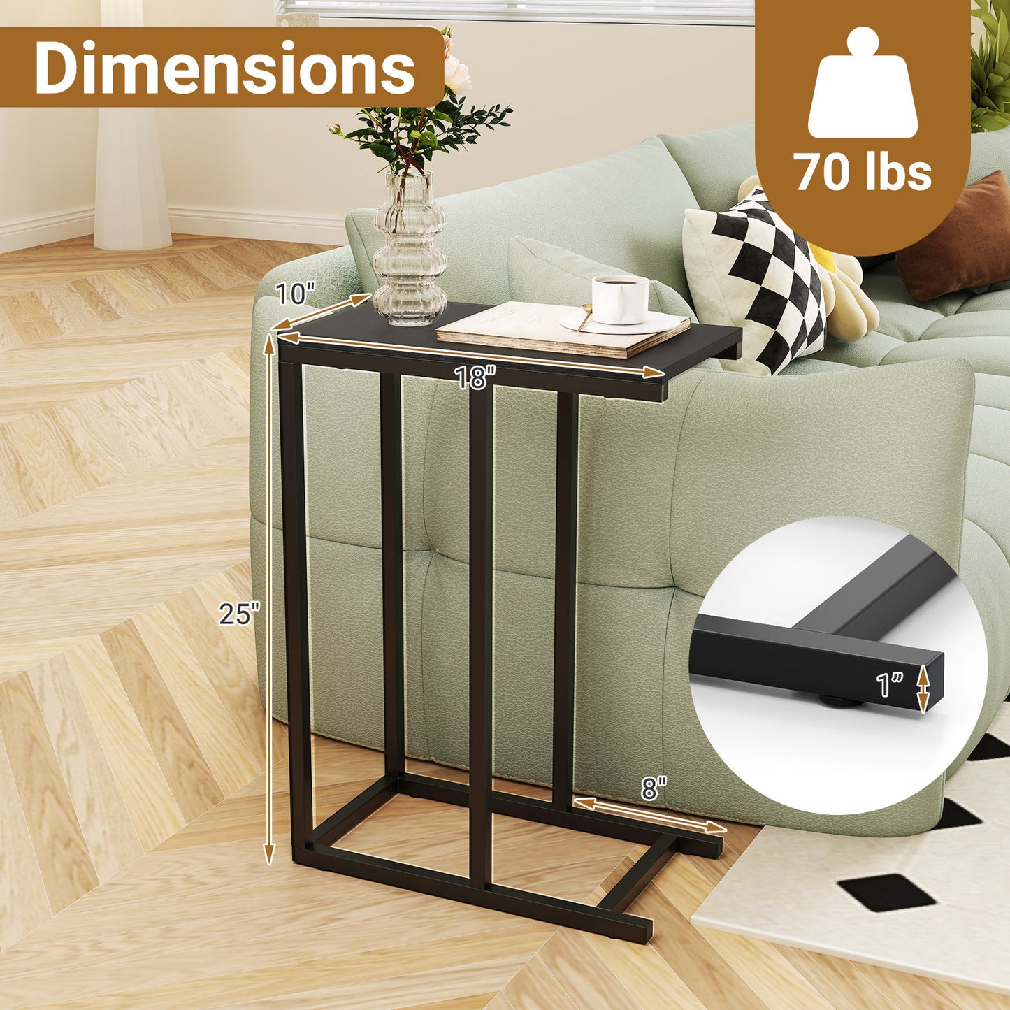C-Shaped End Table for Couch - Space-Saving TV Tray