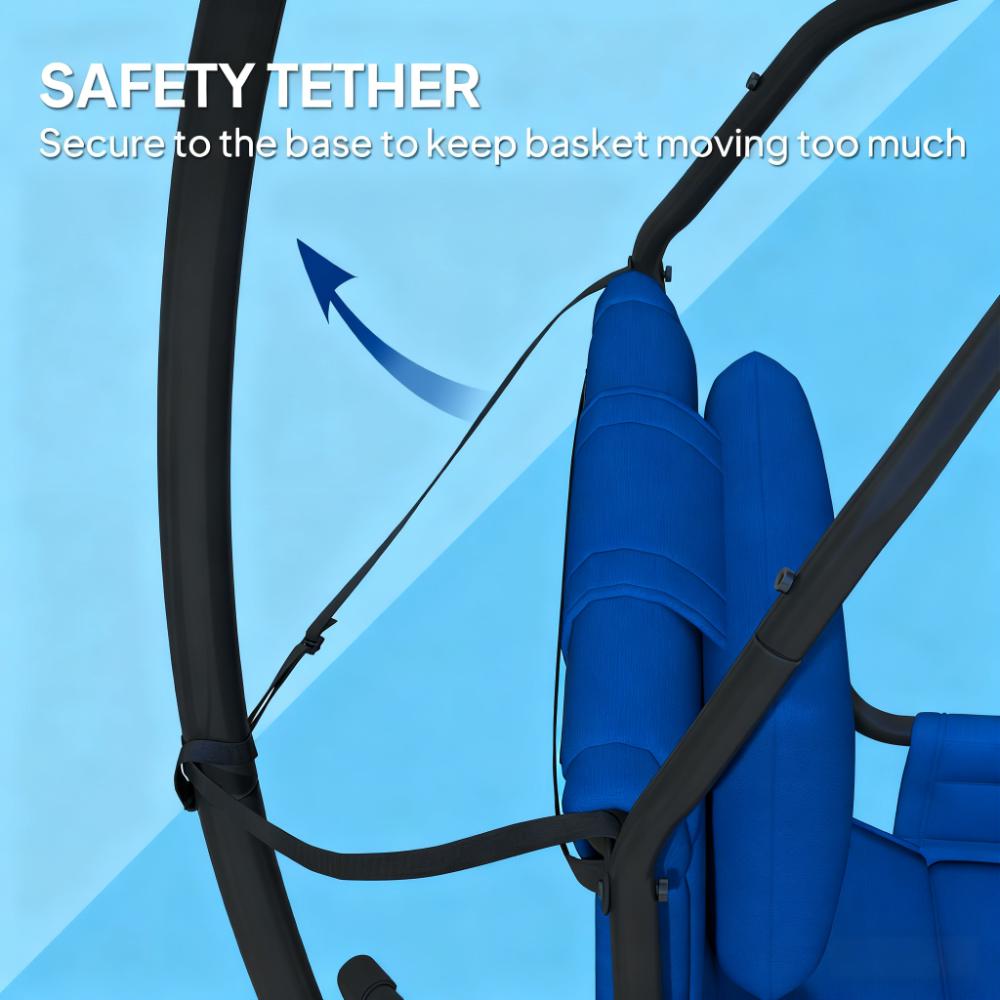 Hanging Swing Chair with Steel Frame & Coating Cushion - Black & Dark Blue