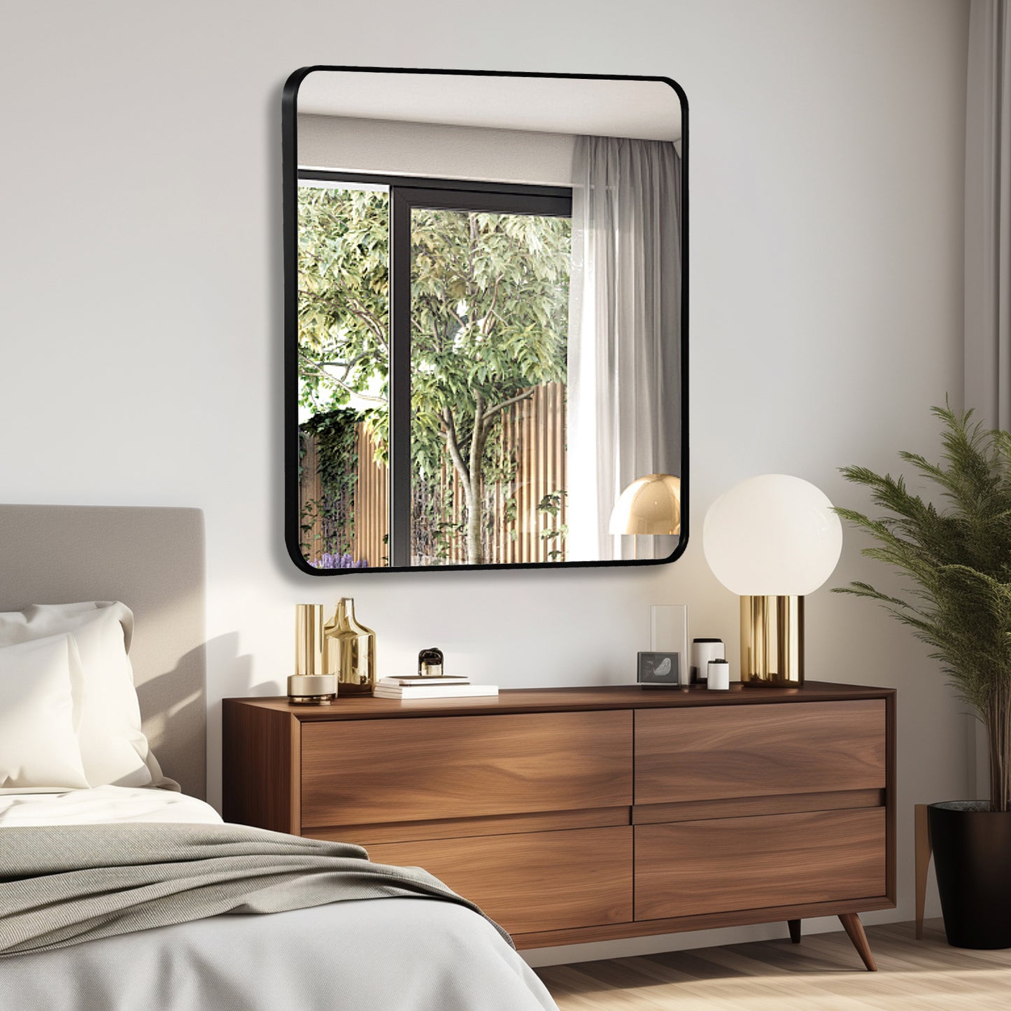36-Inch Black Metal Framed Square Bathroom Wall Mirror