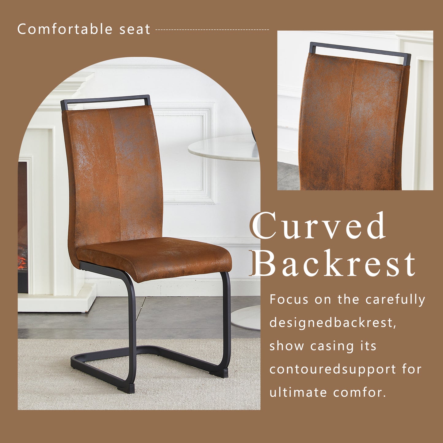 Set Of 4 Vintage Brown Tech Fabric Dining Chairs 39.3in High, 20.4in
