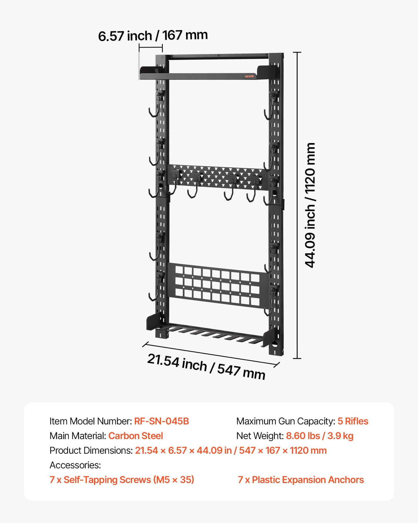 Wall Mount Gun Rack for Rifles & Shotguns – Heavy Duty Steel, Holds 5 Firearms with Magazine & Tactical Storage
