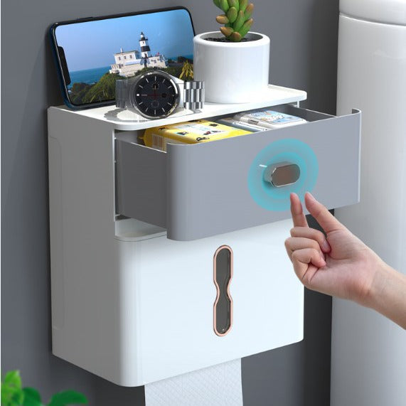 Wall-Mounted Waterproof Double-Layer Toilet Tissue Storage Box