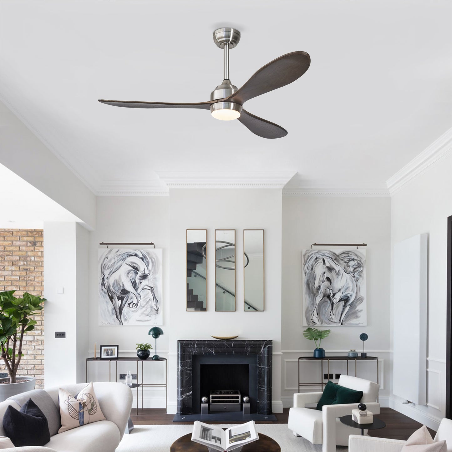 52-Inch Ceiling Fan with Lights and Remote Control - Nickel