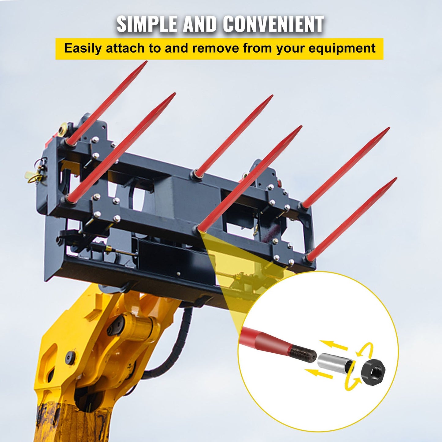 Hay Bale Spear 39 Inch Capacity - Quick Attach Square Bale Forks in Red