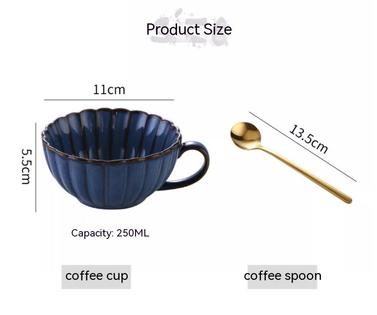 Vintage Ceramic Coffee Mug Set with Spoon - Breakfast & Tea Cup