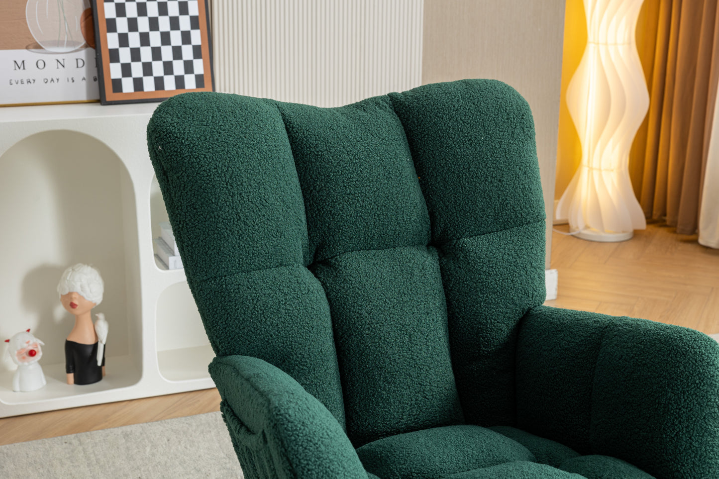 Teddy Fabric Rocking Chair with Adjustable Footstool - Green