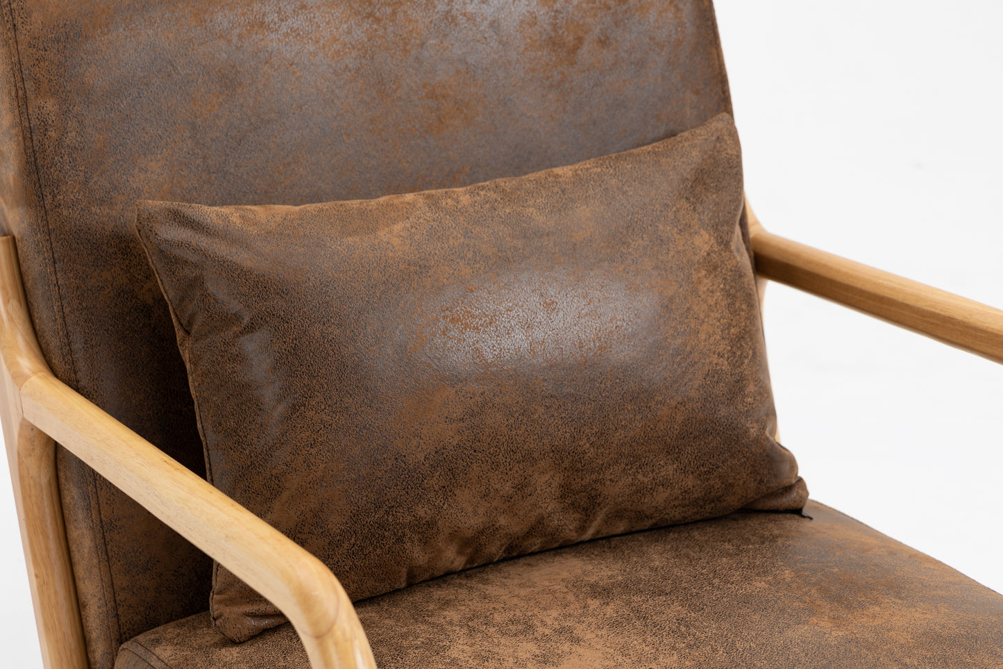 Mid Century Modern Accent Chair - Upholstered Wood Frame, Antique Brown