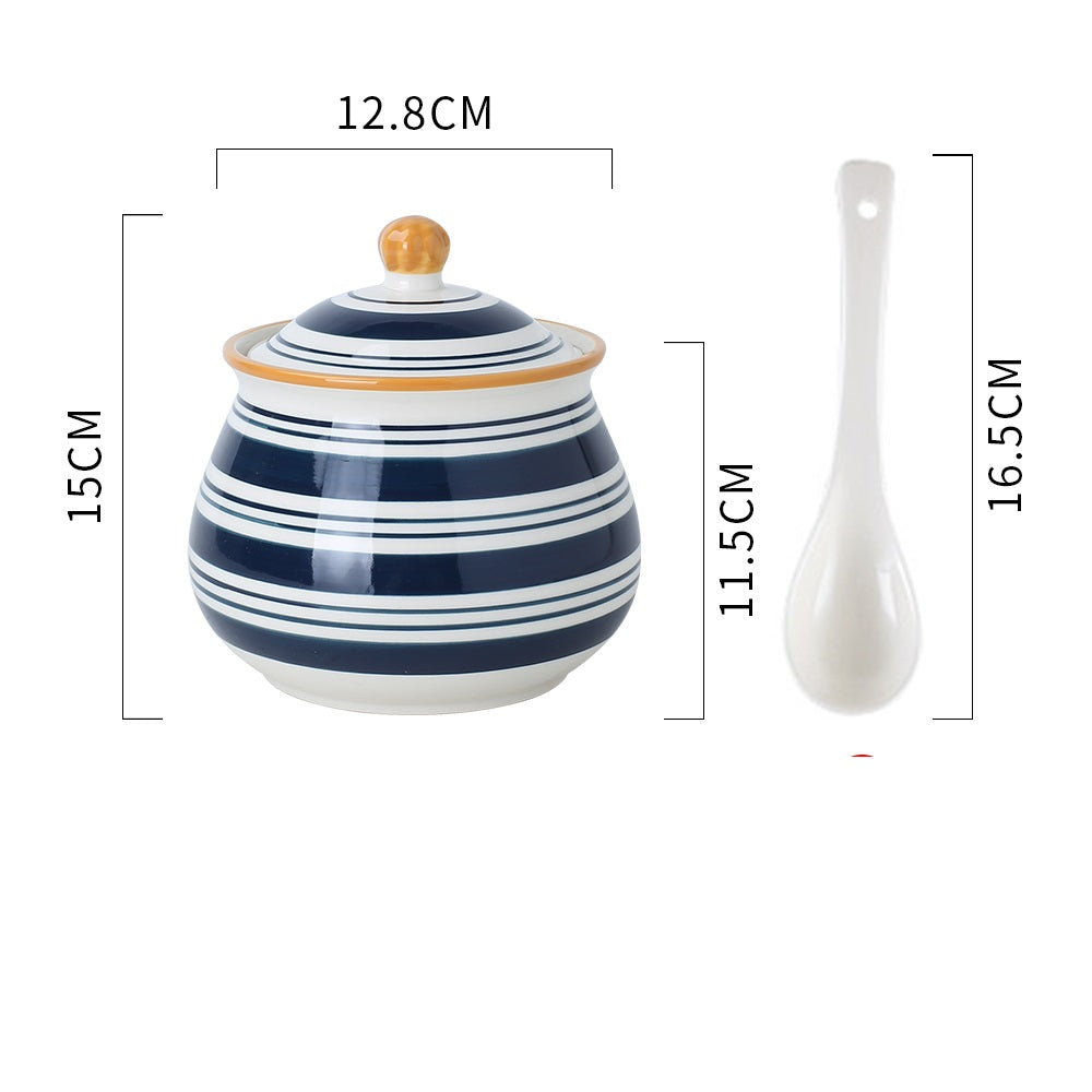 Ceramic Condiment Pot Set with Spoon - Kitchen Tableware, Household