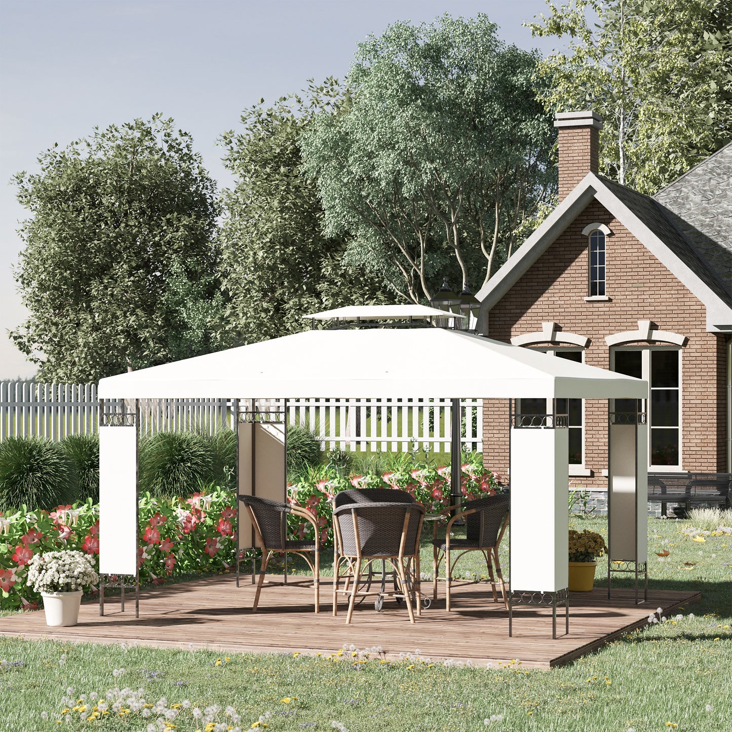 Outdoor Canopy Gazebo Shelter with Double Vented Roof - Cream White