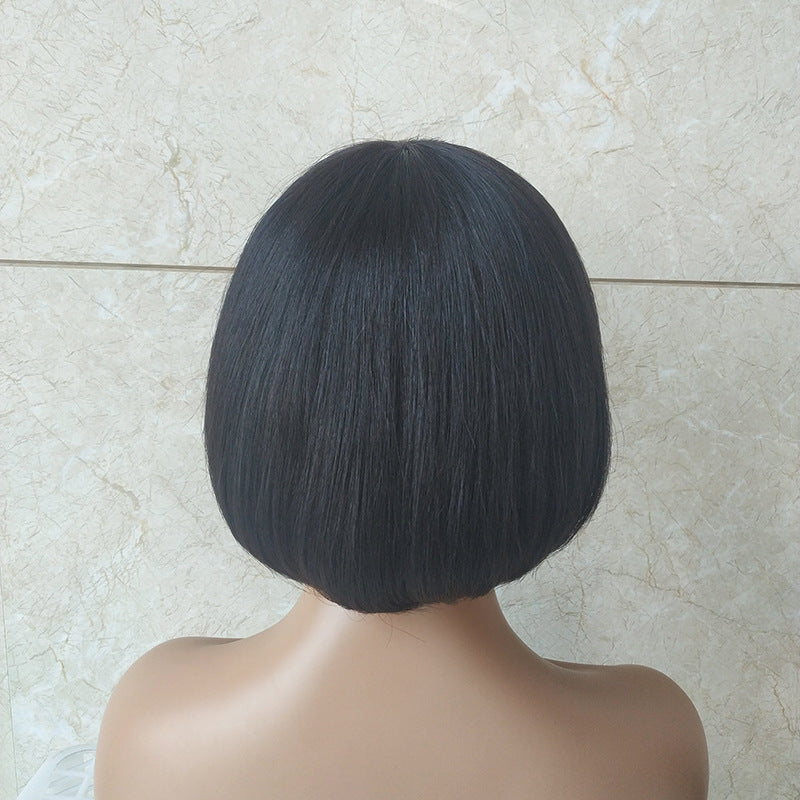 Double Drawn Short Bob Wig Human Hair Black 8-12 Inch for Women