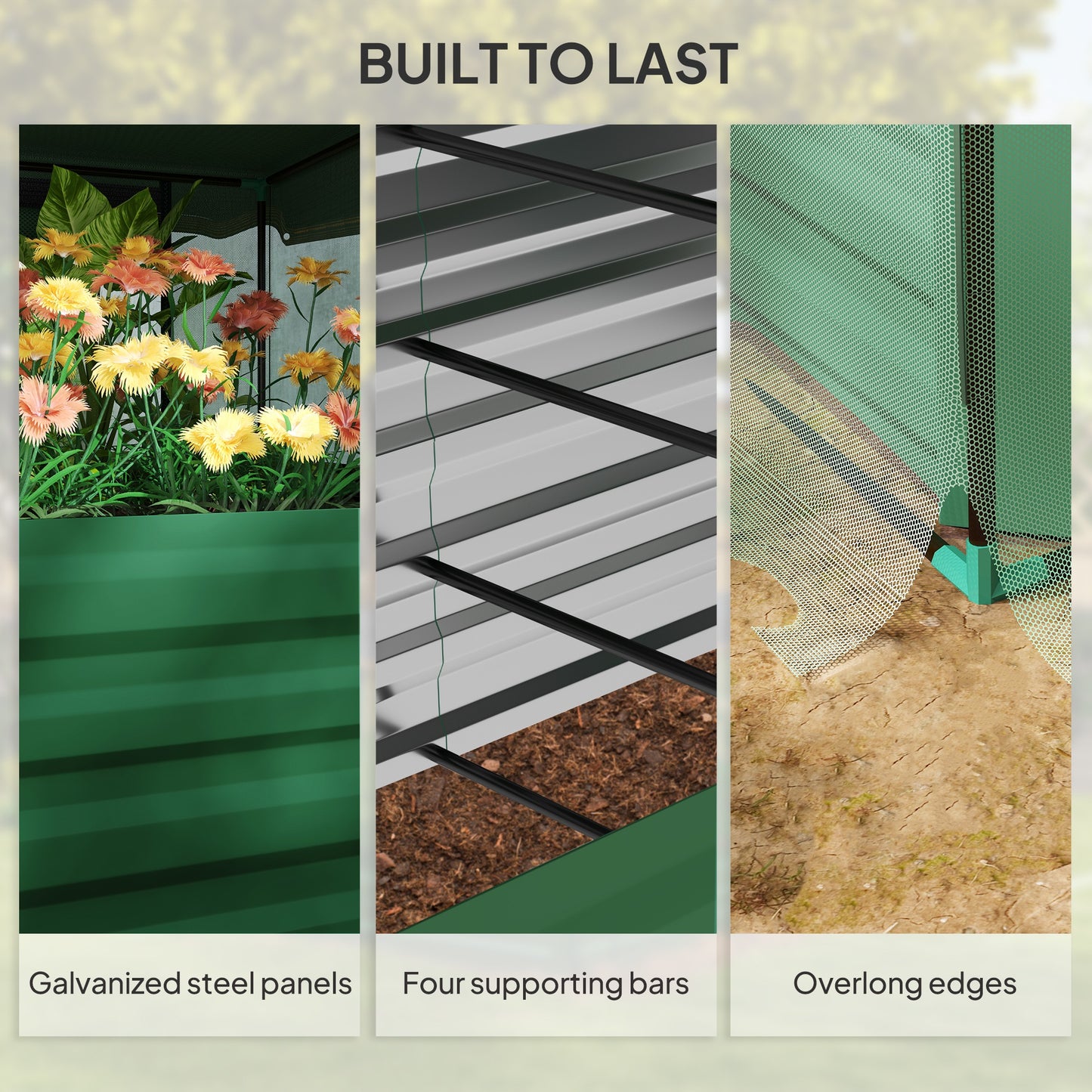 Galvanized Steel Raised Garden Bed with Crop Cage and Shade Cloth - Green