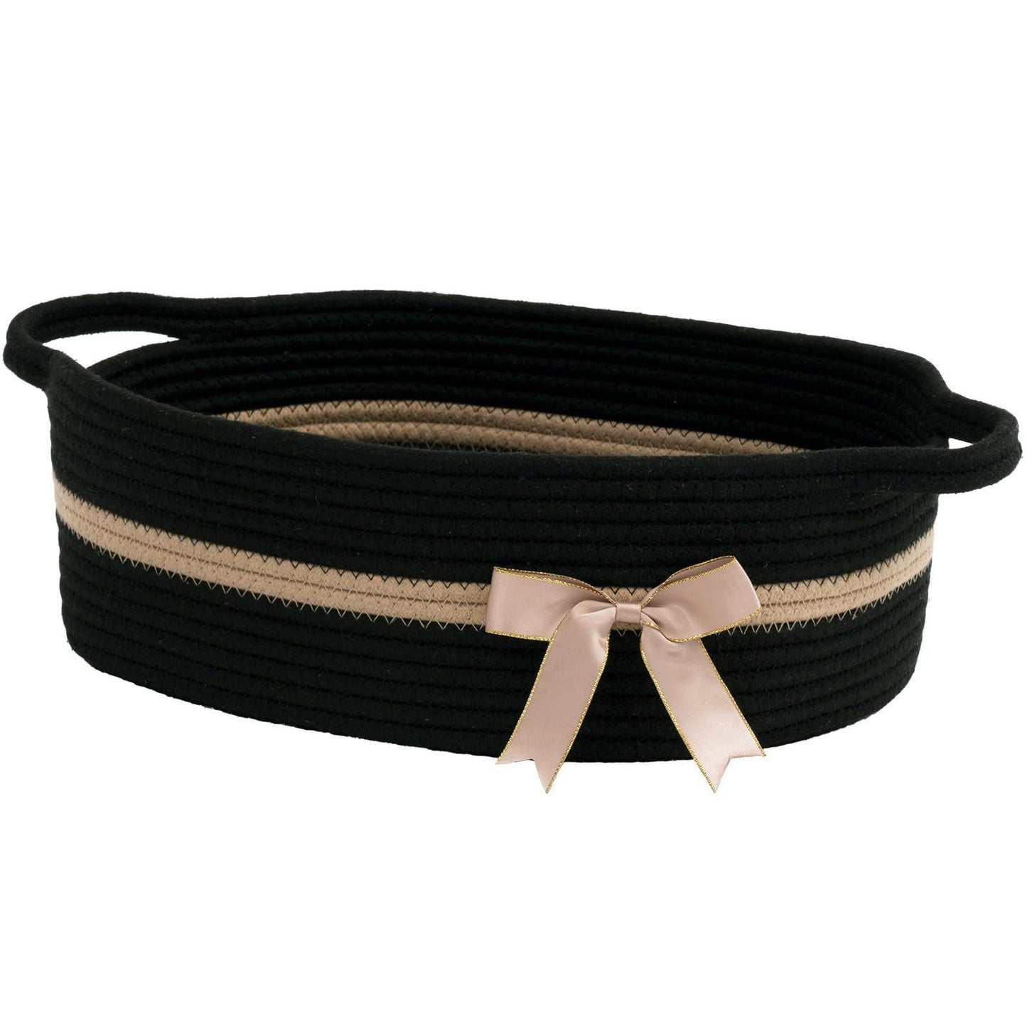 Woven Storage Basket with Bow - Khaki Cotton Thread, Multi-Size Options