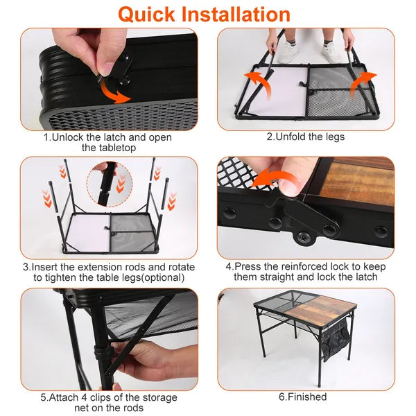 Foldable Camping Table - Adjustable Height, Lightweight, 66lbs Max Load