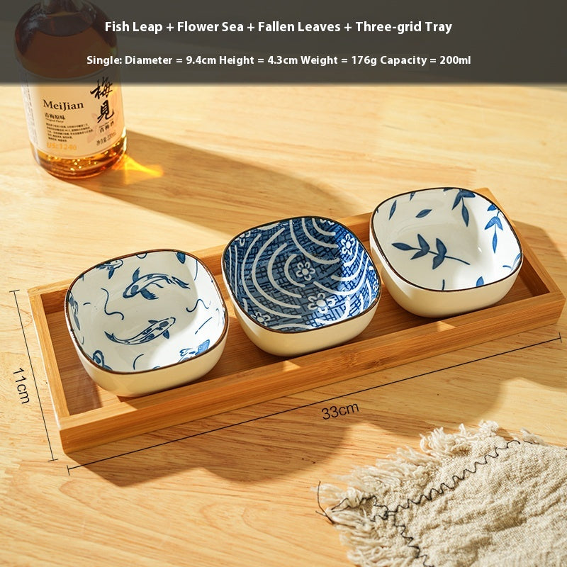 Porcelain Dipping Sauce Dish Set with Cherry Blossom Design - Small Square Plate for Kitchen & Restaurant Use