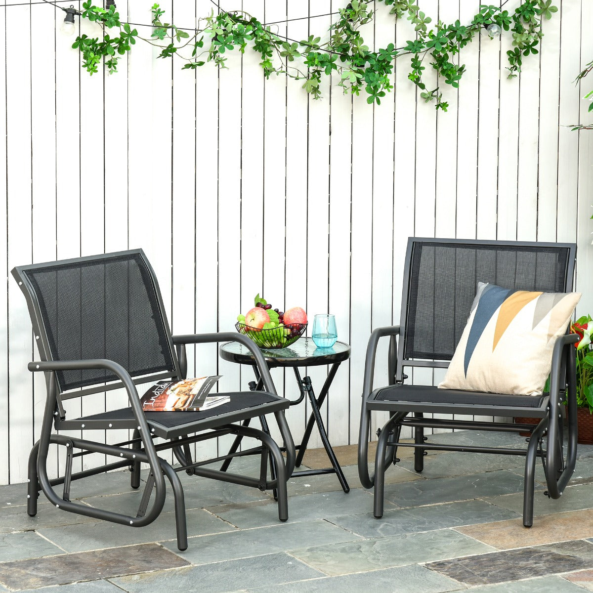 2-Piece Outdoor Glider Rocking Chair Set - Black