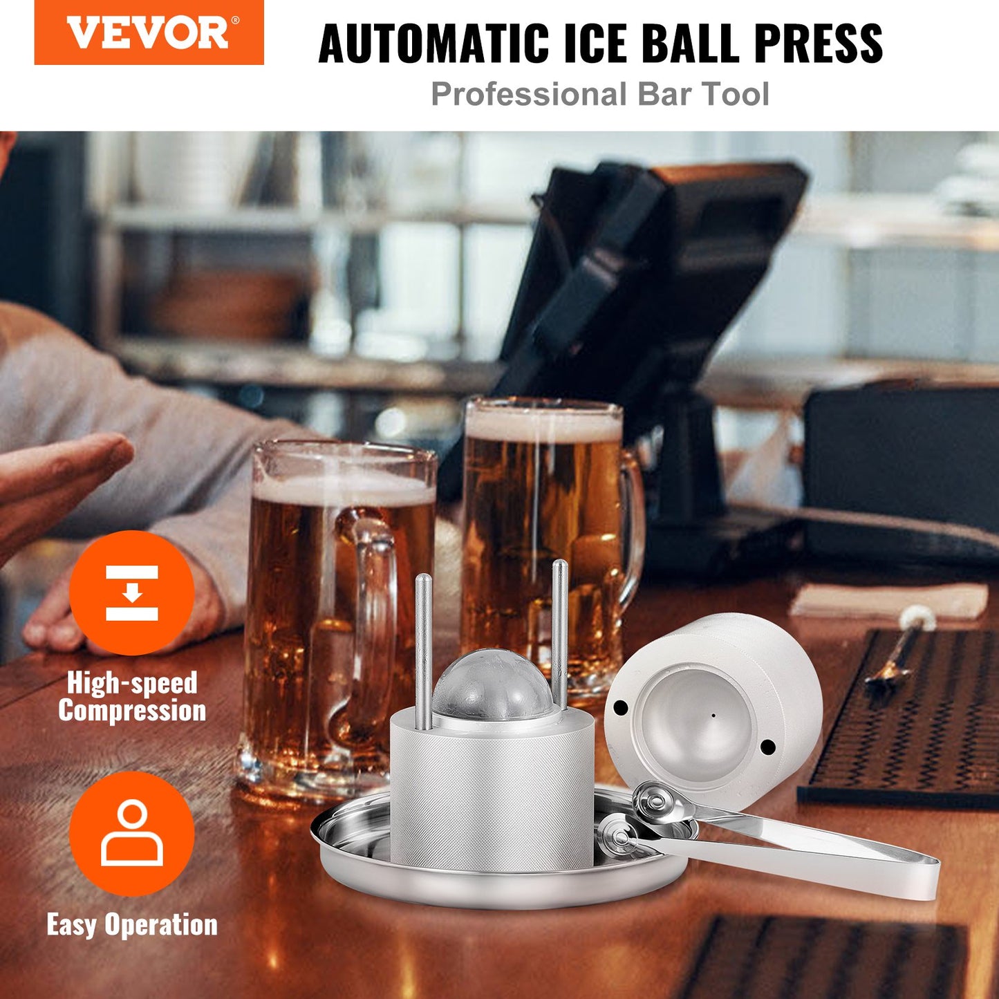 Ice Ball Maker - 2.4-Inch Aluminum Press Kit with Drip Tray