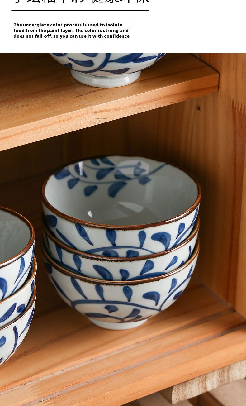 Chinese Style Ceramic Hook Rattan Tableware Set for Kitchen Dining