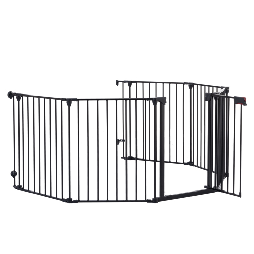 150-Inch Adjustable Metal Safety Gate & Play Yard for Pets & Children Black