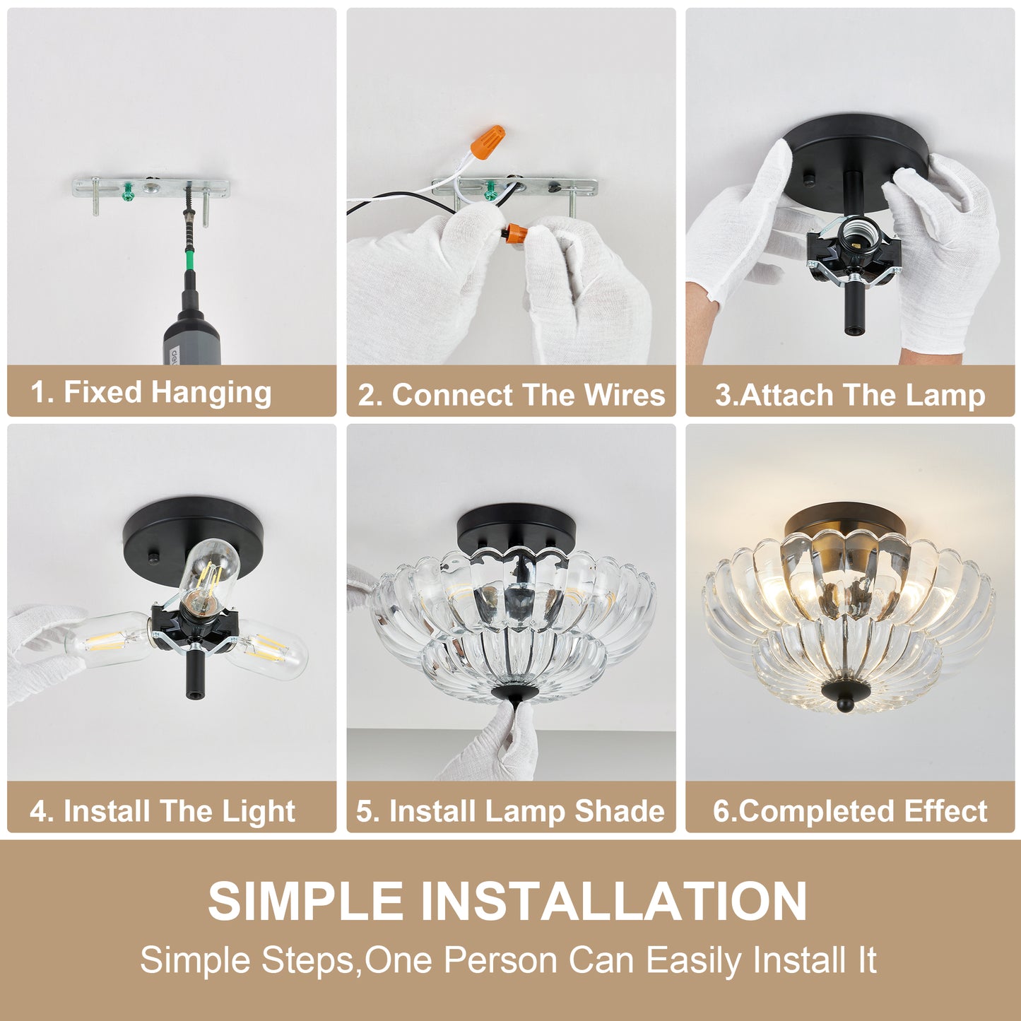 3-Bulb Semi Flush Mount Ceiling Light with Floral Glass Shades - Smoky Gray & Clear Variants