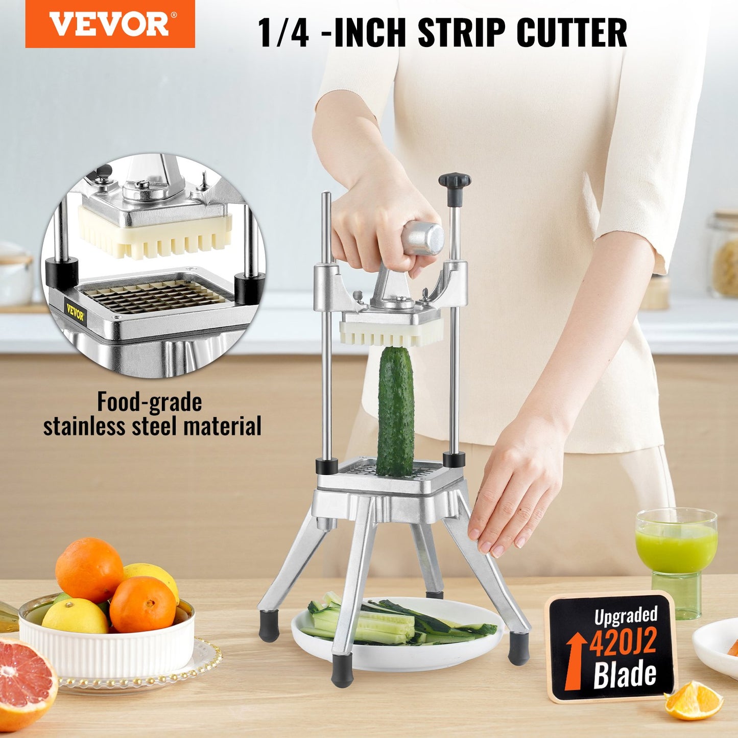 Heavy Duty Commercial Vegetable & Fruit Chopper with 1/4" Blade - Stainless Steel Food Dicer for Kitchen