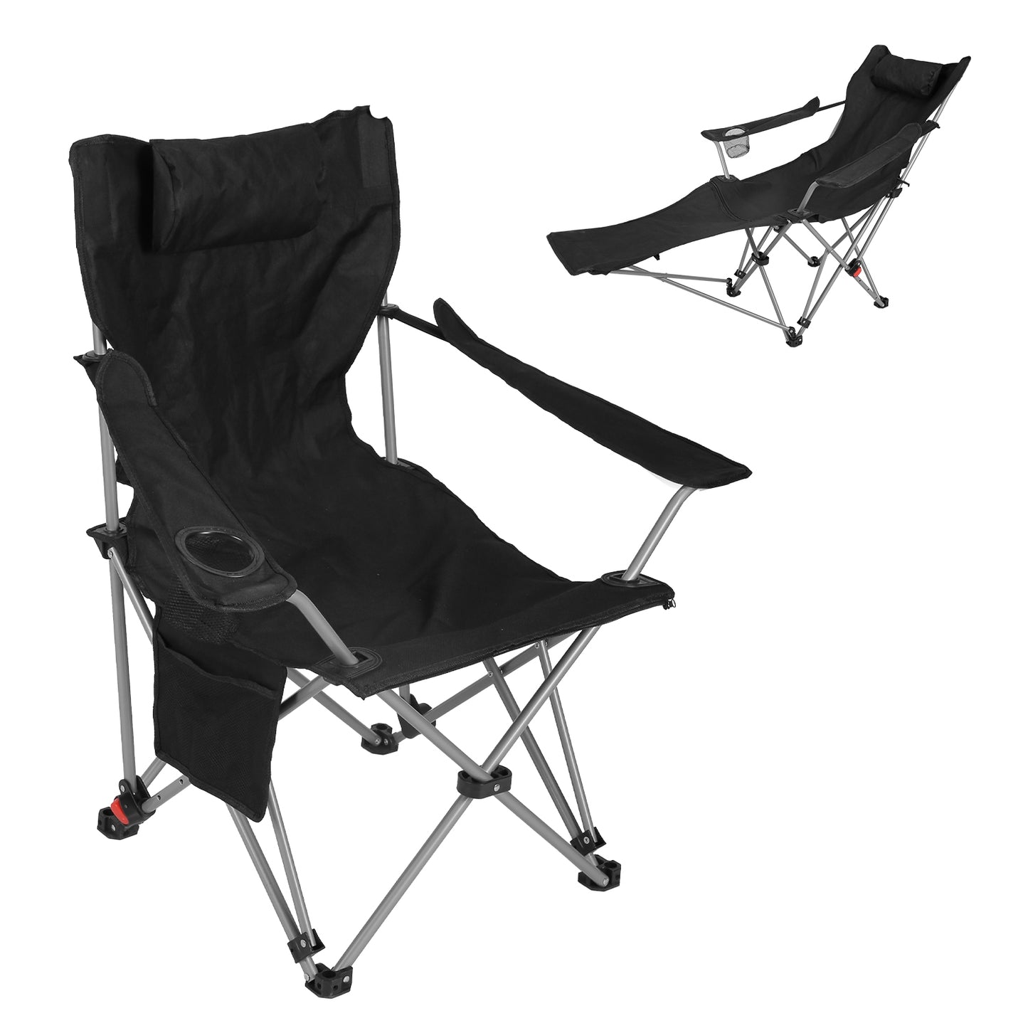 Adjustable Reclining Camping Chair with Footrest & Cup Holder