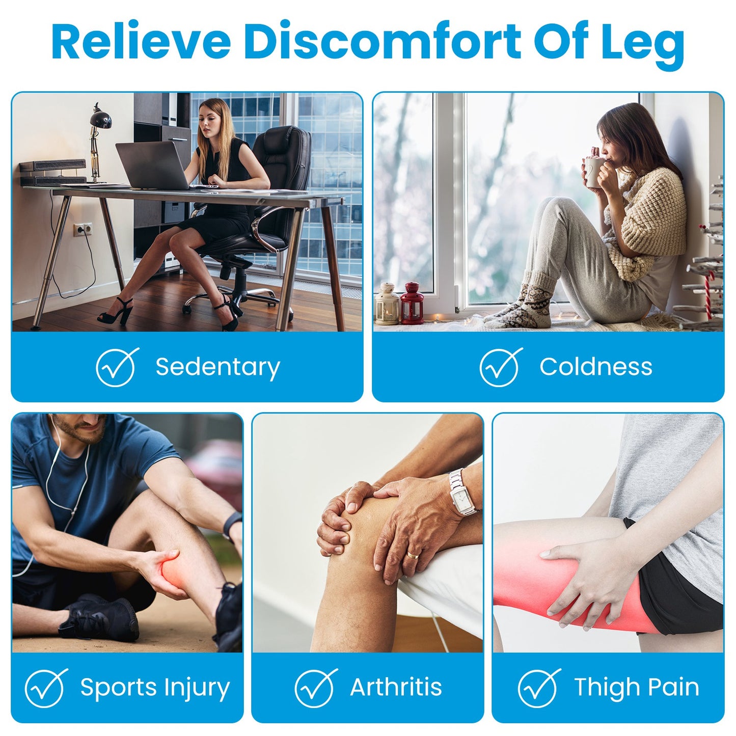 Cordless Leg Massager with Heat & Air Compression - Adjustable Calf Wrap