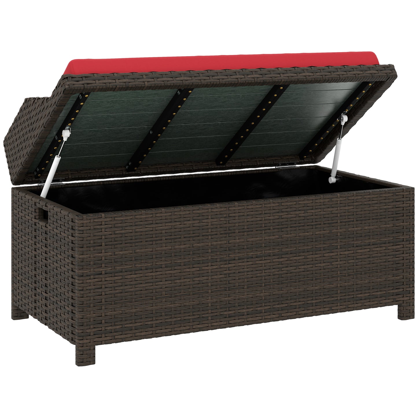 Outdoor Storage Bench with Cushion - Red Wicker Design