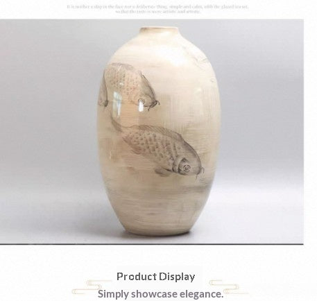 Ceramic Koi Fish Vase - Hand-Painted Gold-Faced Modern Decor