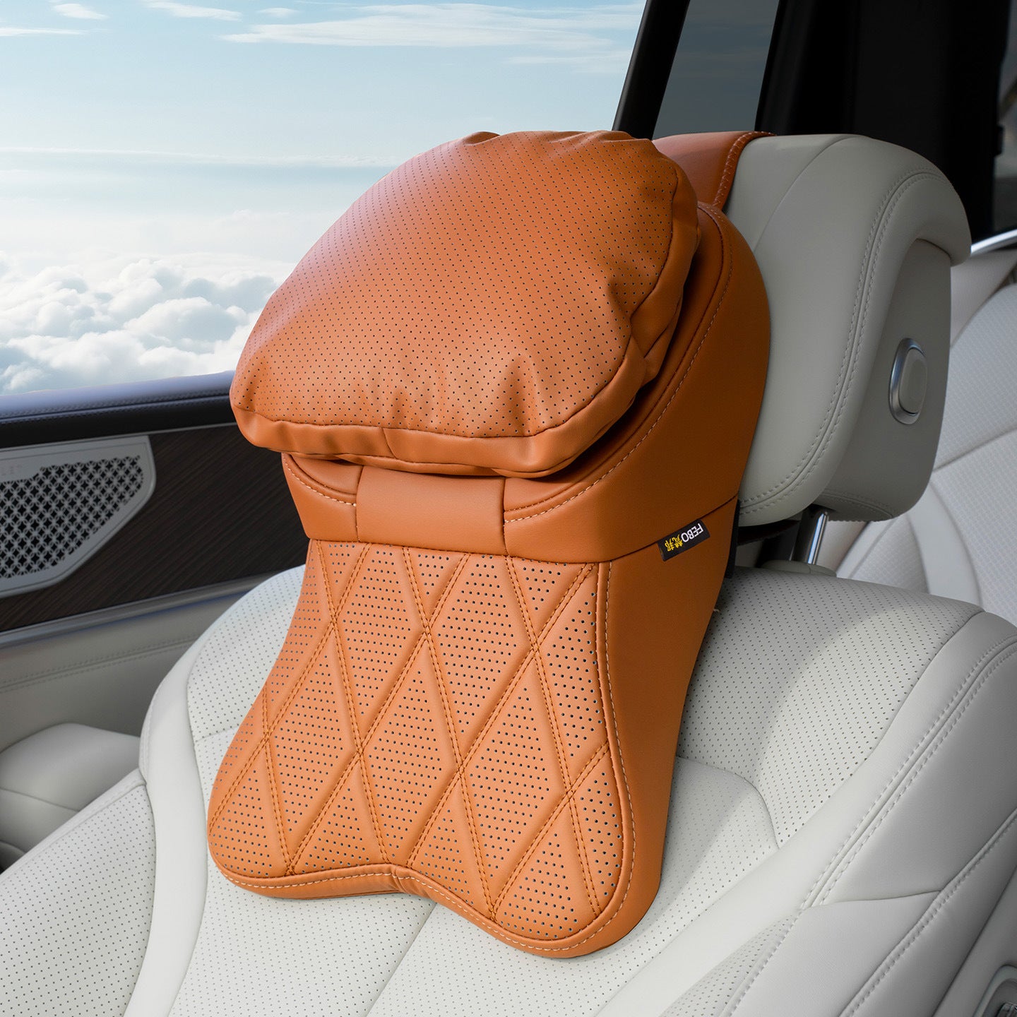 Car Leather Headrest Pillow Lumbar Support Cushion - Stain-Resistant Memory Foam