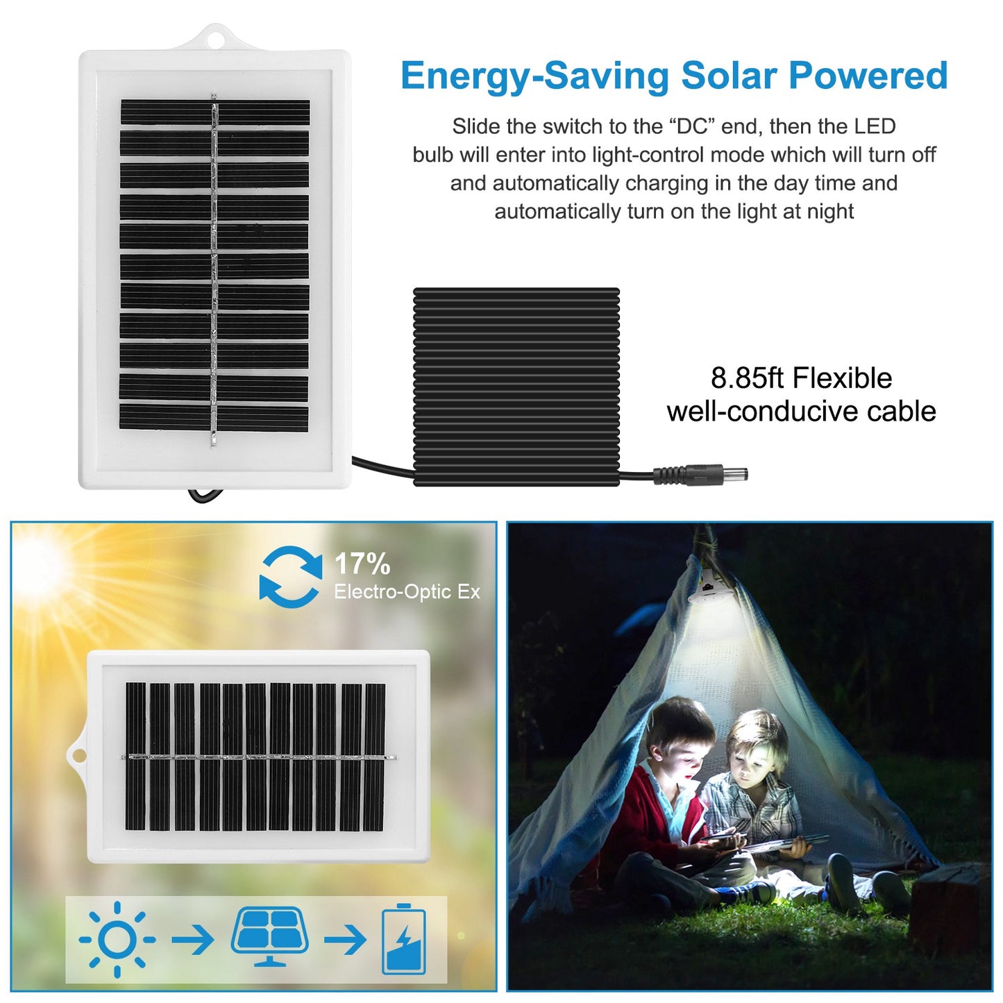 Solar Camping Lantern with Remote - Waterproof 3 Light Modes, Rechargeable Battery