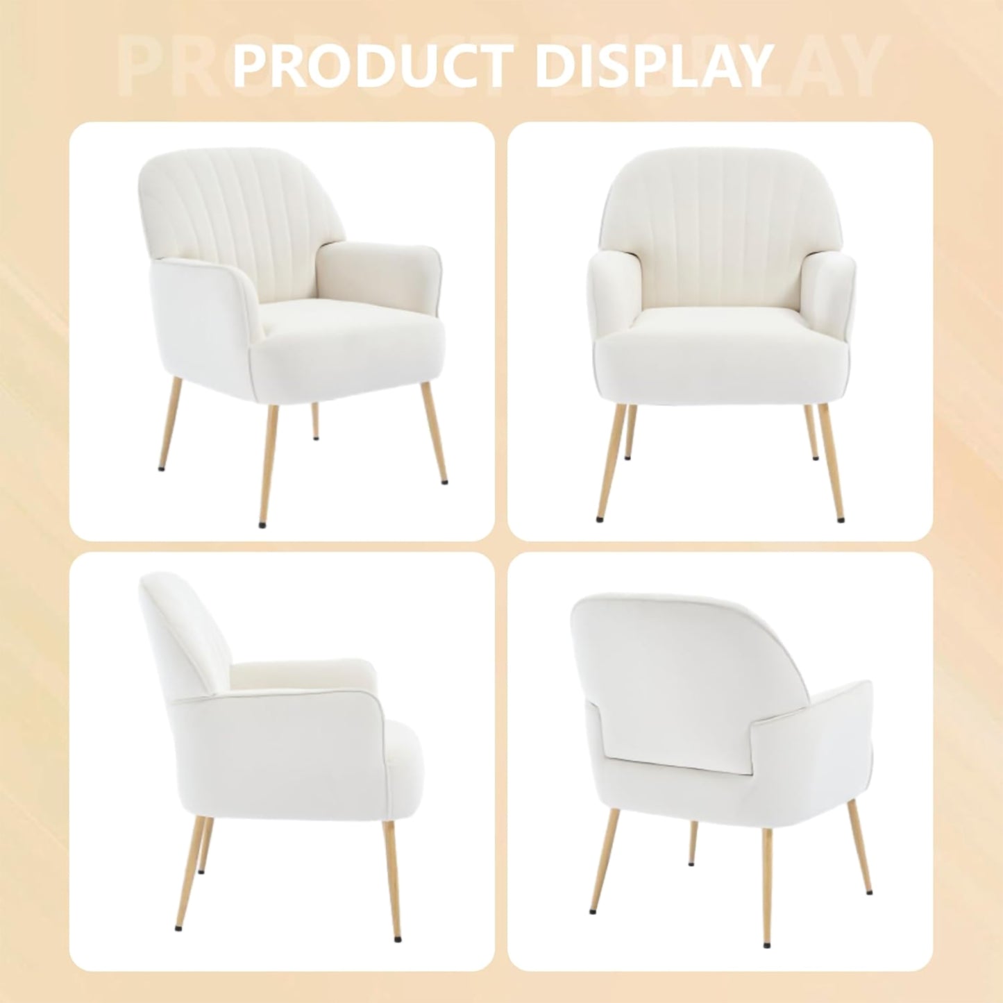 Beige Velvet Accent Chair - Modern Upholstered Barrel Armchair