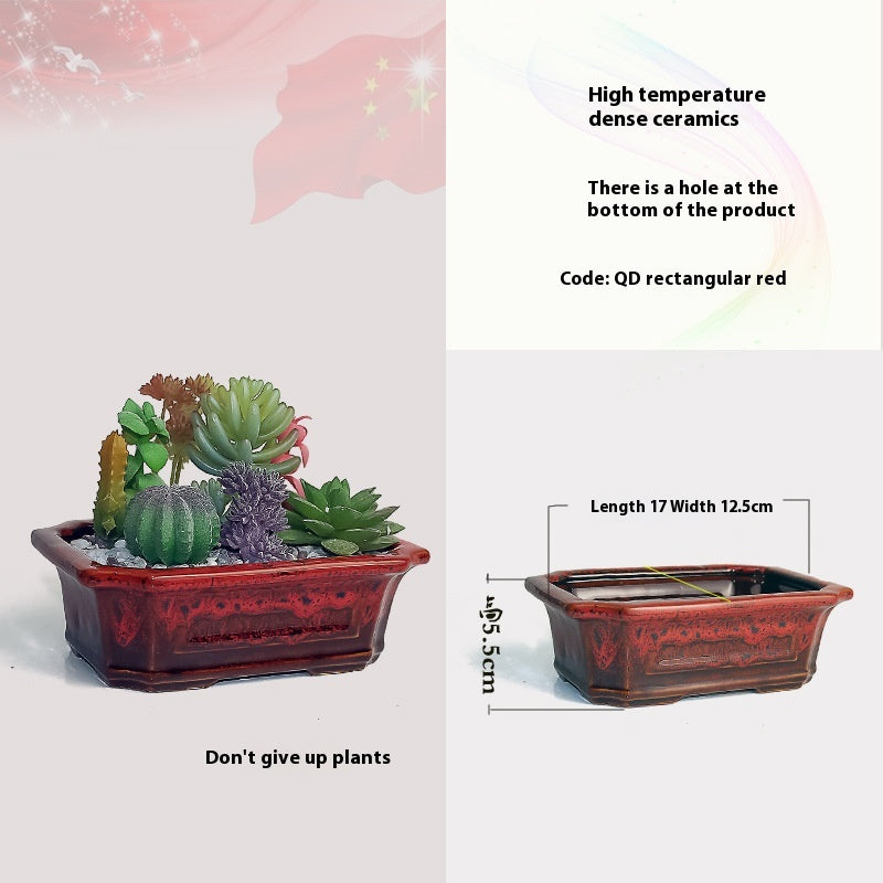 Square Ceramic Flowerpot for Home Gardening - High Temperature Resistant