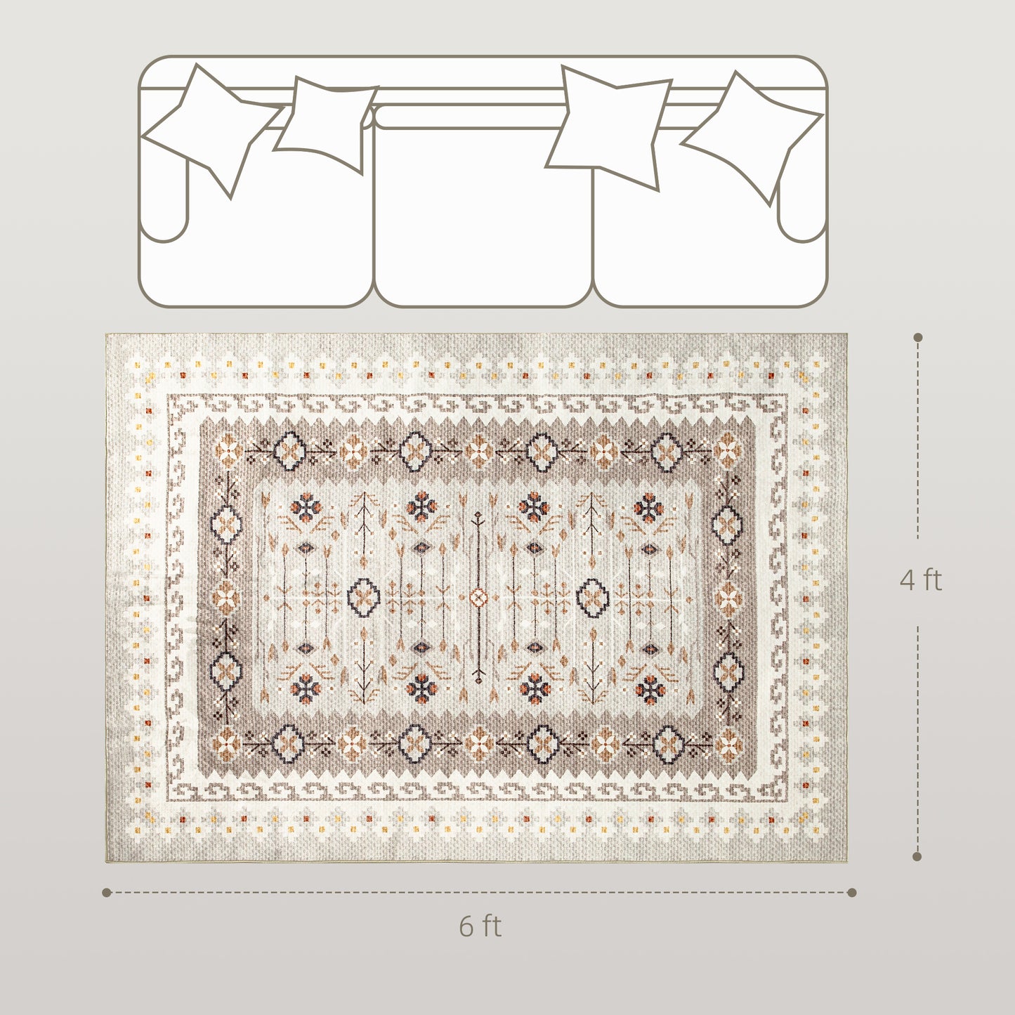 Machine Washable Boho Area Rug 4x6 - Non-Slip Flannel Carpet