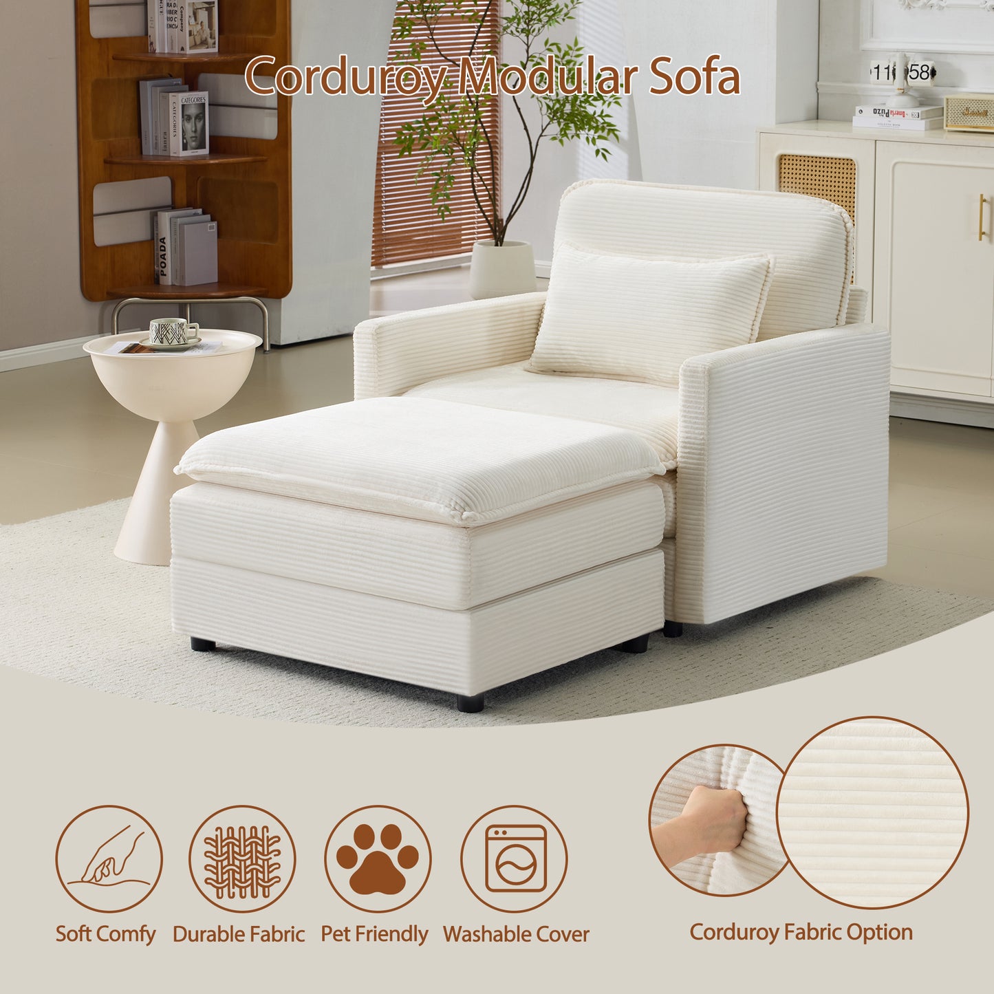 54" Plush Cloud Sofa with Ottoman & 22" Cushions - Beige