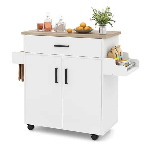41.5" Rolling Kitchen Island Cart With Storage, White Drawer &