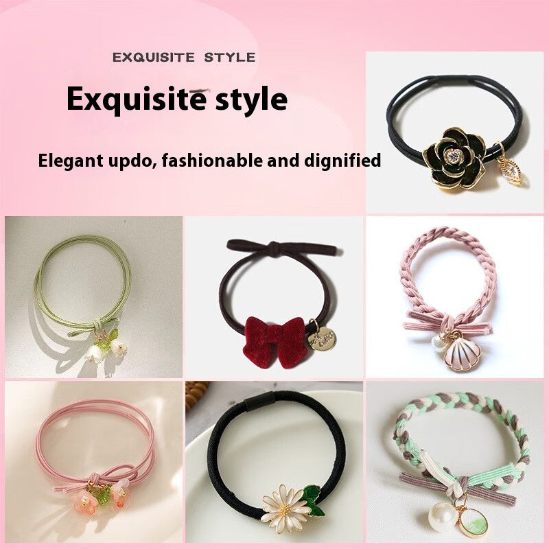 Elastic Leather Hair Ropes - Set of 7 Ponytail Holders