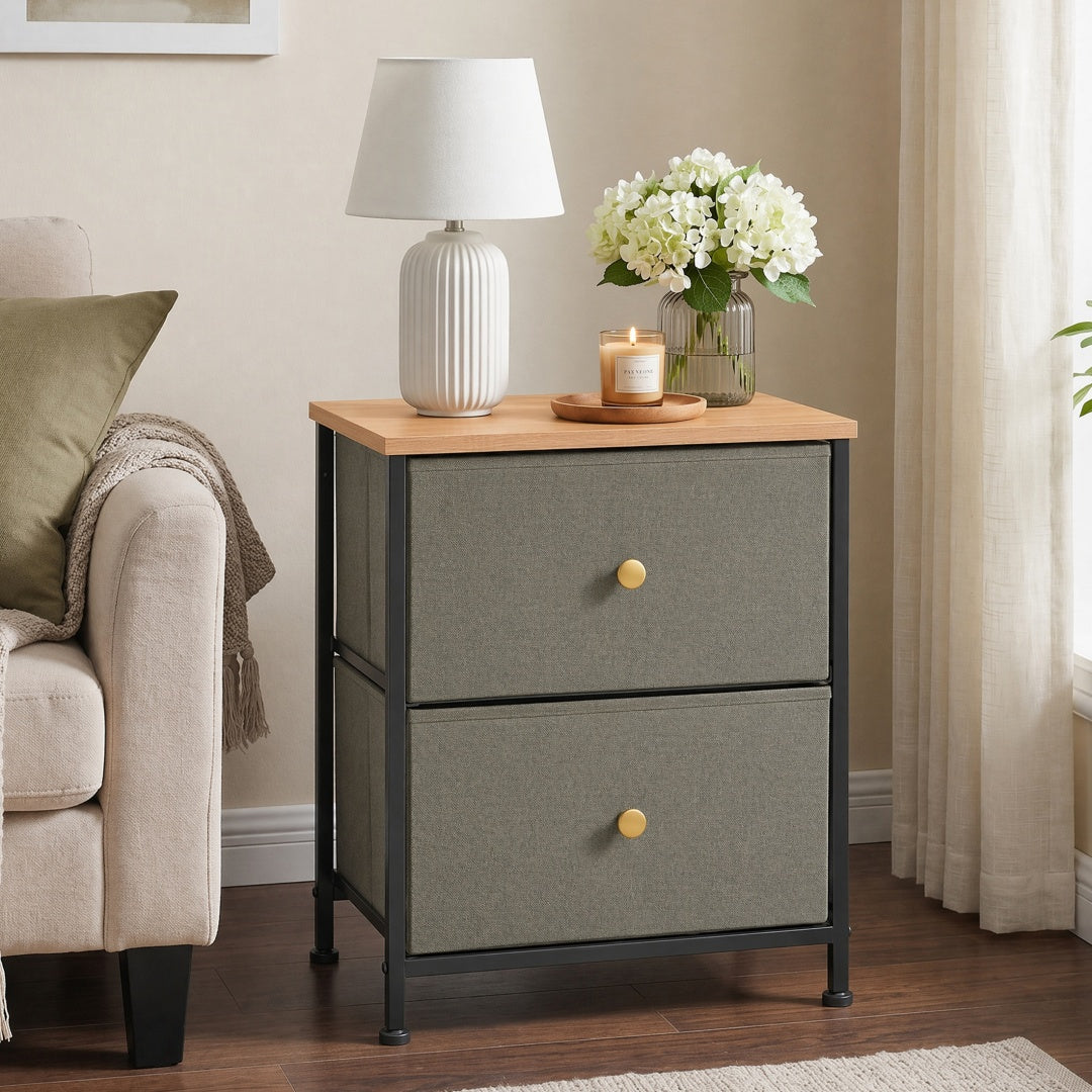 Double Drawer Bedside Table - Versatile Storage for Bedrooms & Living Rooms