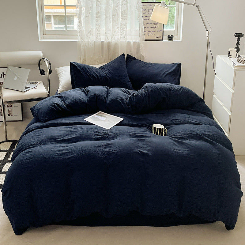 Solid Color Cotton Bed Sheet Set - Soft Washed Bedding Includes Quilt Cover & Pillowcases