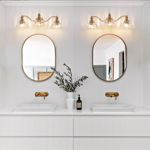 24 Inch 3-Light Vintage Bathroom Wall Sconce - Golden Metal & Glass Vanity Light