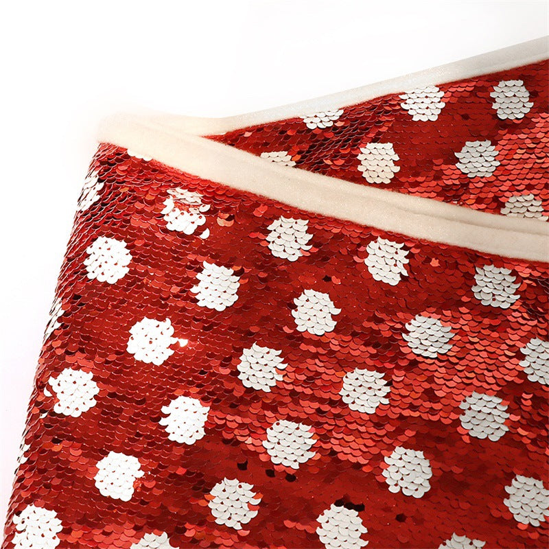 Christmas Sequin Tree Skirt with Polka Dots - Small & Large Sizes