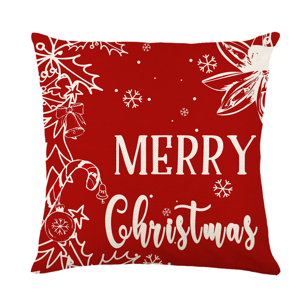 Christmas Elk Santa Linen Cushion Cover 45x45cm Nordic Holiday Decor