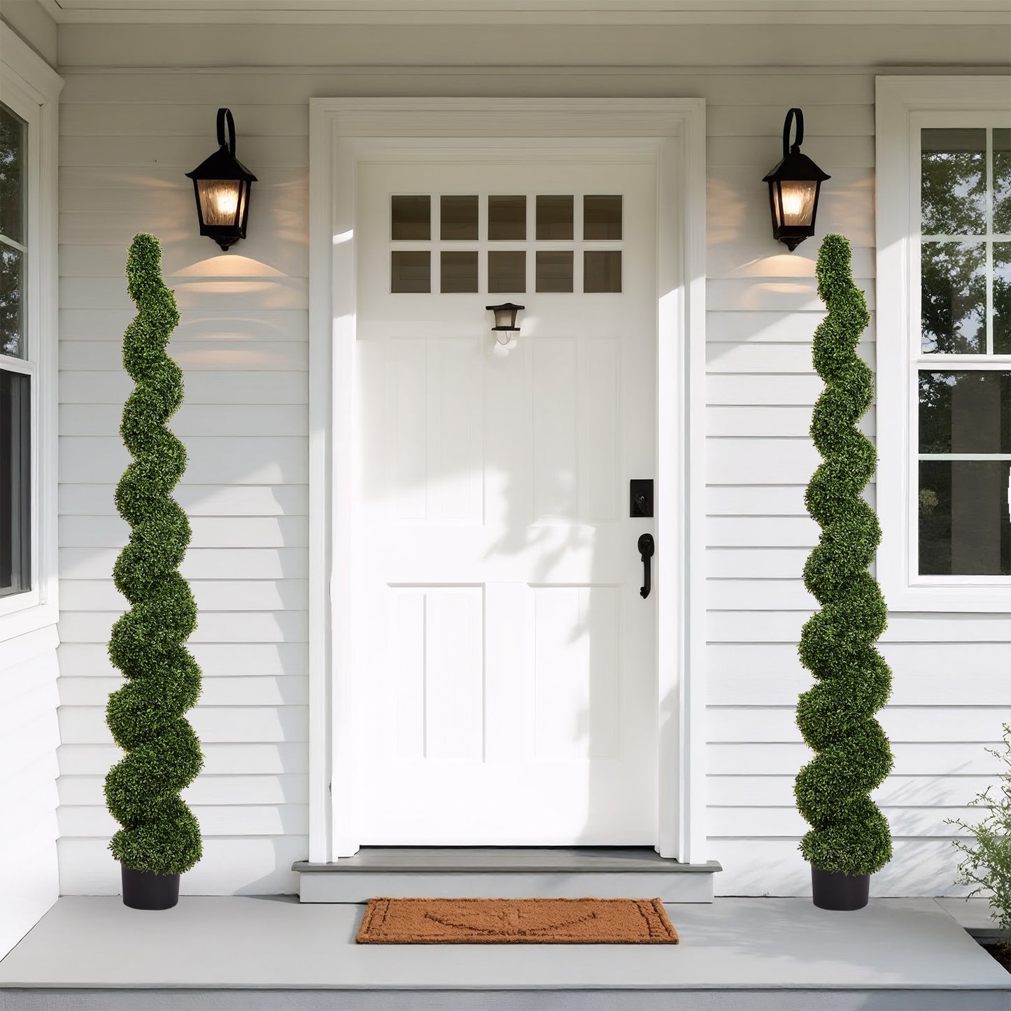 7FT Artificial Spiral Topiary Tree - Green Faux Boxwood Plant