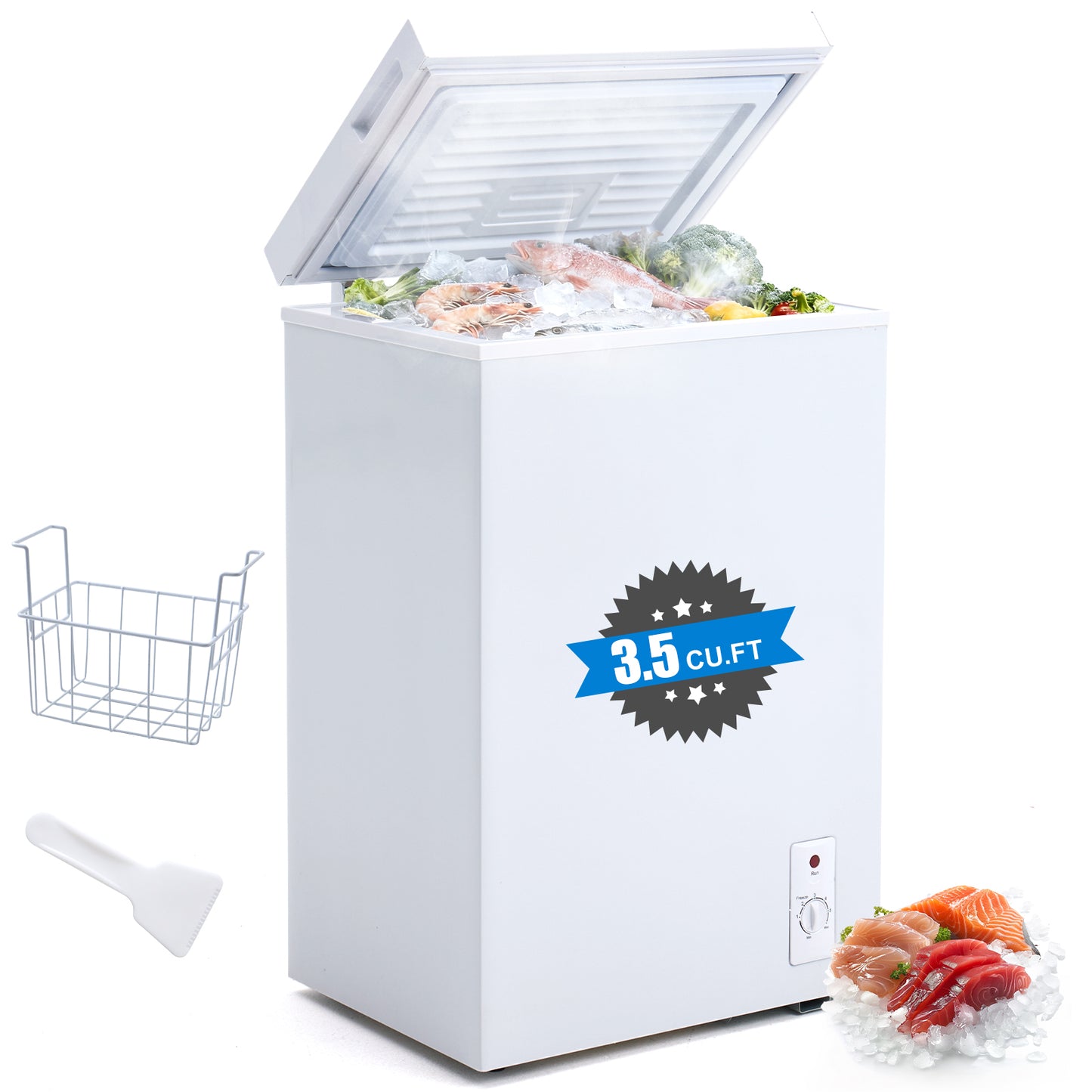3.5 Cu.Ft Small Chest Freezer Compact Deep With 7-Level Temperature