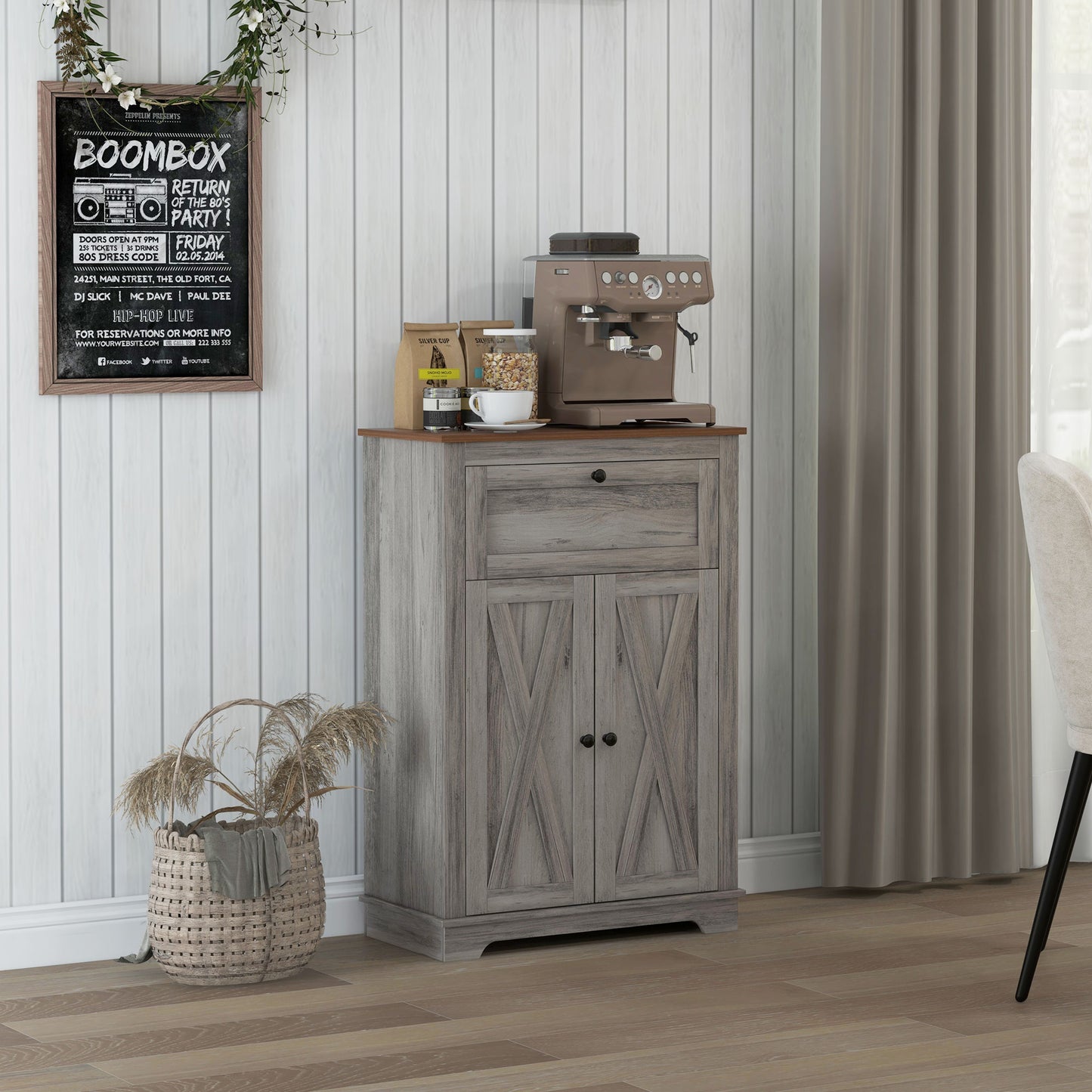 Freestanding Farmhouse Sideboard Storage Cabinet - Gray